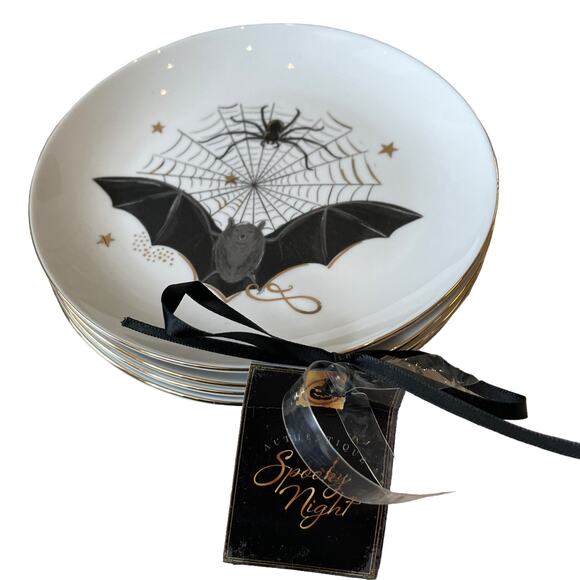 Potter's Studio Halloween Appetizer Plates 6in Bats & Skulls Set of 4 Spooky NEW - Picture 11 of 15
